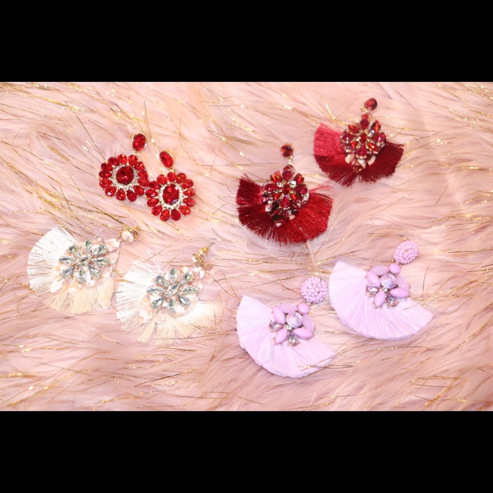 Fringe & large stone statement earrings
